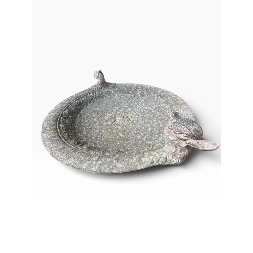 Vintage Weathered Duck Swan Birdbath Bowl, Rustic Garden Basin Table Centerpiece
